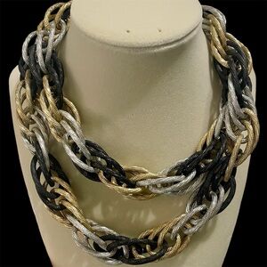 Chunky Twisted Tri-color Lightweight - 36" Necklace - Gold Silver Black no clasp